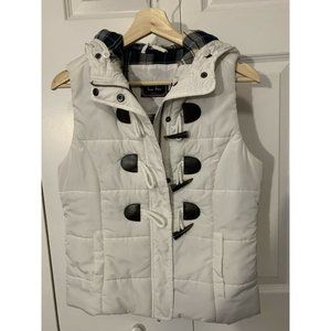 Love Tree white plaid lined women’s Sz‎ S zipper closure hooded puffer vest